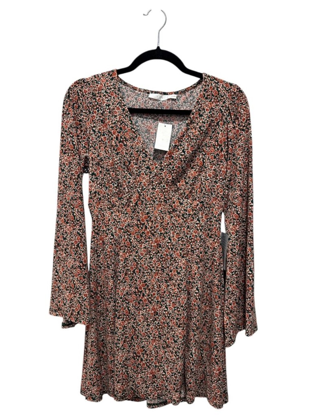 Lush Floral Print Long Sleeve Wrap Dress V-Neck Medium Autumn Colors Boho Chic S